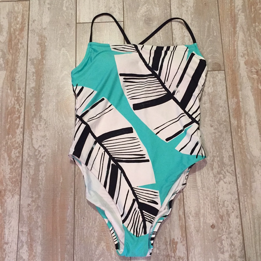 Trina Turk Turquoise Black White Graphic One-Piece Swimsuit